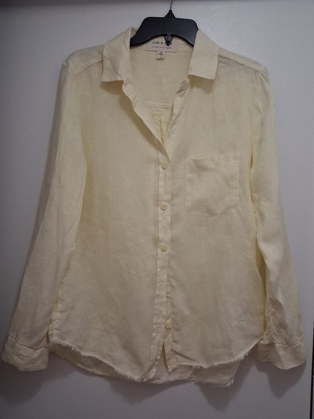 Cloth & Stone Linen Button Down Shirt Lemon Yellow Size S Fringed Hem